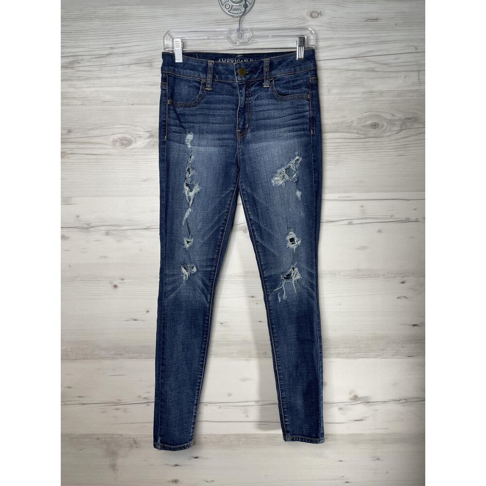 American Eagle Jeans Womens 2 Blue Hi-Rise Jegging Distressed Denim Skinny Pants